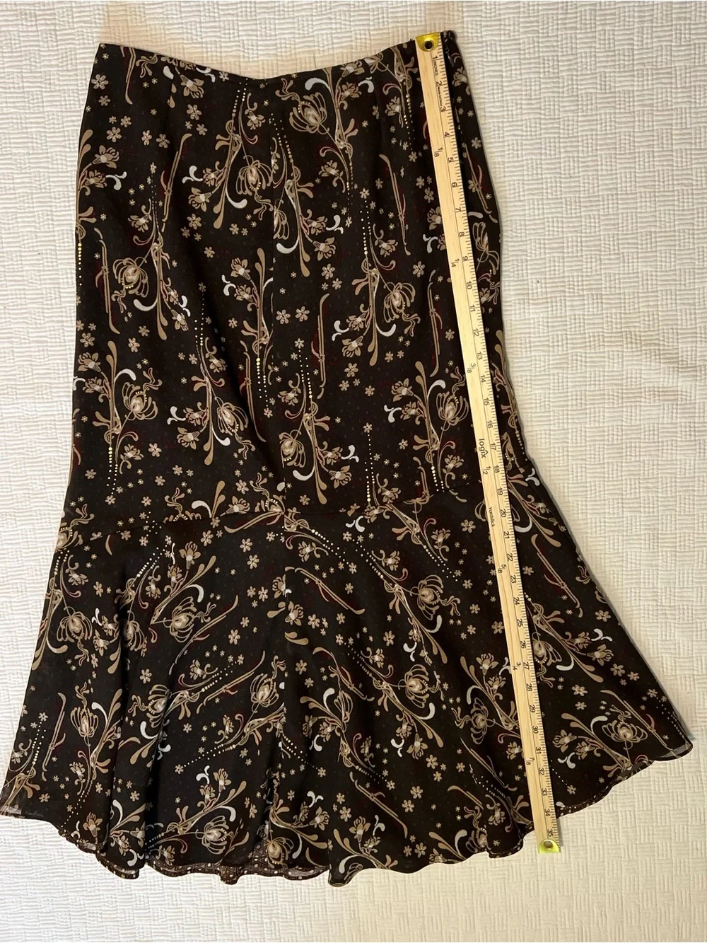 Brown Reversible Floral/polka dot Mermaid Midi Skirt